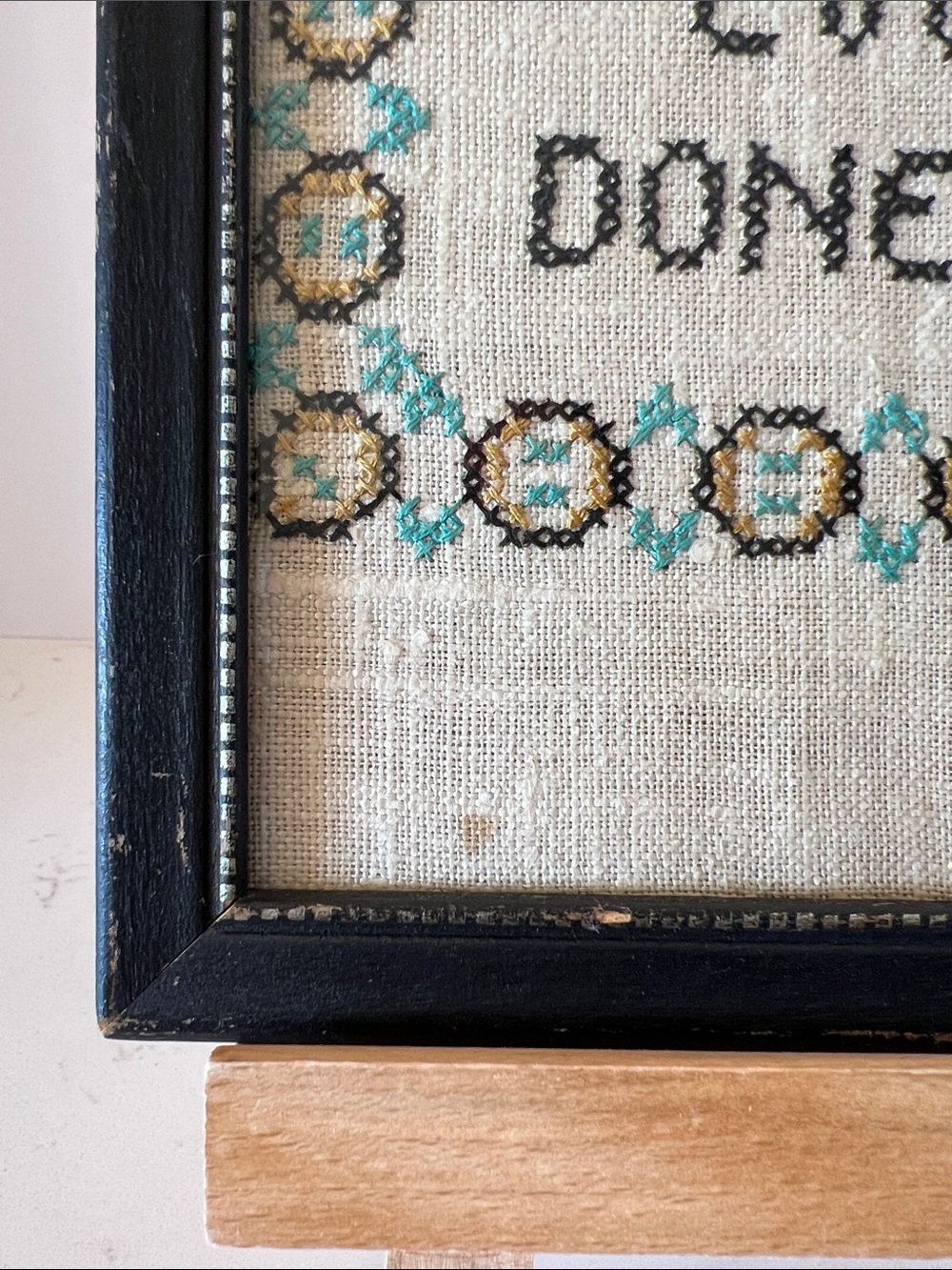 Vintage Framed Cross Stitch Sampler Robinson Crusoe Quote Island Folk Art - Picture 10 of 10